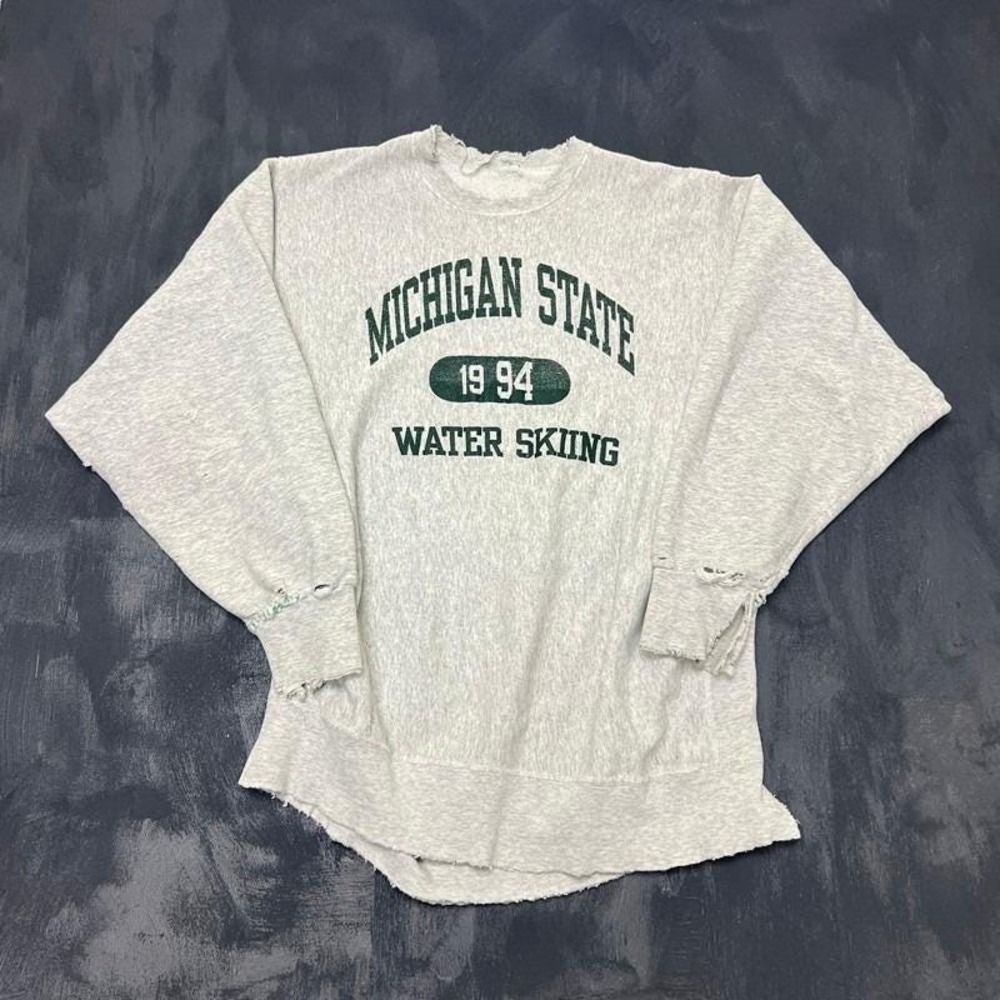 Vintage Michigan State Water Skiing Sweatshirt Mens XL Gray 1990s Distressed